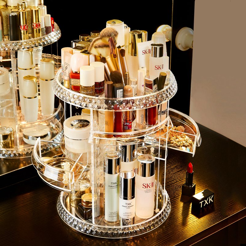 New Large Cosmetic Drawer Storage Box Dressing Table Makeup Organizer Lipstick Rack Rotating Acrylic Transparent Plastic Shelf