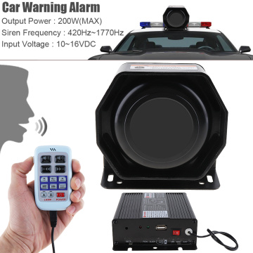 12V 200W 18 Tone Loud Car Warning Alarm Police Siren Horn PA Speaker with MIC Microphone System Wireless Remote Control for Car