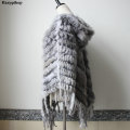 2021 Women Genuine Rabbit Fur Shawls Natural Rabbit Fur Knitted Wrap Real Rabbit Fur Poncho Genuine Fur Outerwear Coats