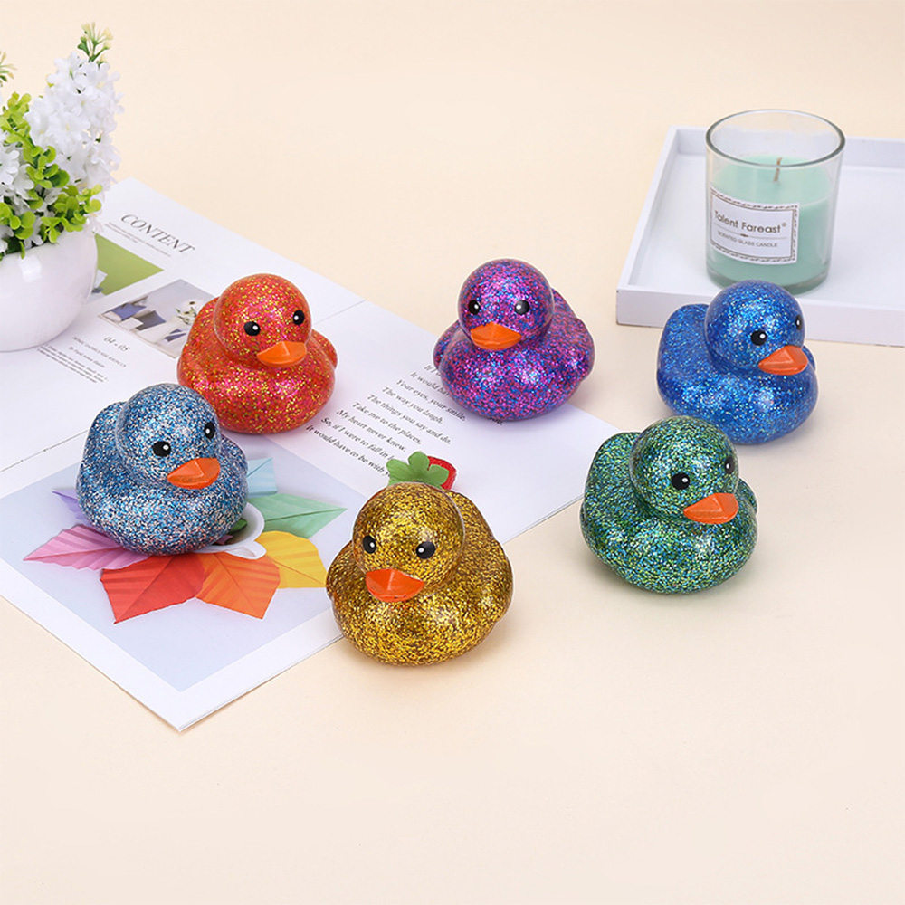 1pc Gold Powder Rubber Duck DIY Cute Garden Ornaments Cat Toys Garden Desk Ornaments Home Decoration