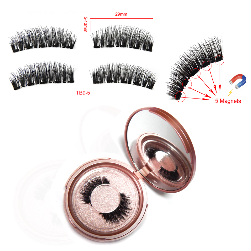 Shozy 1 pair/ 4 pcs magnetic eyelashes with 5 magnets handmade 3D false eyelashes with quantum magnetic eyelashes tweezer