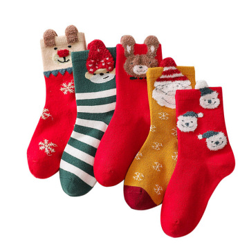 5pcs/lot Kids Socks Children Terry Snowflake Elk Santa Claus Christmas Bear Gift Christmas Cotton Winter Baby Girls Boys Socks