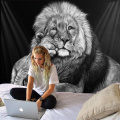 Animal lion tapestry entrance hall lion mother and child decoration background wall decoration hanging cloth curtain wall coveri