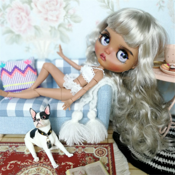 ICY DBS Blyth doll grey hair silver hair platinum blonde hair dark skin joint body shiny face 1/6 bjd 30cm girls toy gifts