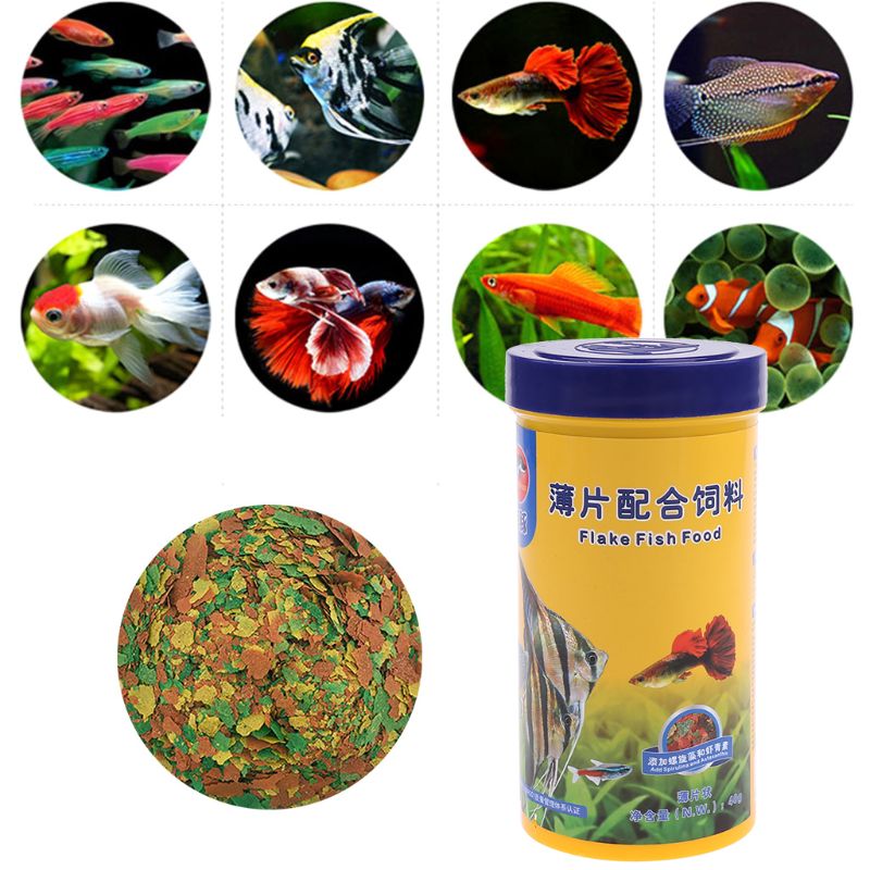 250ml Ornamental Fish Food Goldfish Carp Guppies Small Medium Tropical Fishes Flakes Feed Aquarium Accessories