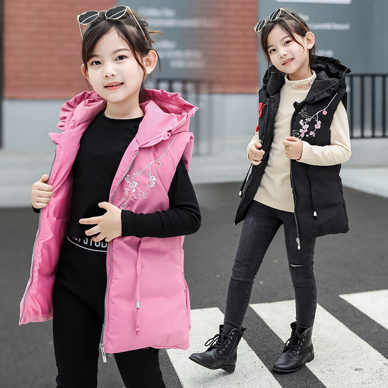Girls Vests Warm Spring Autumn Jackets For Girls Embroidered Chinese New Year Style Kids Kids Clothes Hooded Vest Waistcoat