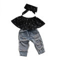 SUNSIOM Toddler Baby Girl Clothes Sets Dot Sleeveless Tops Vest Hole Jeans Denim Pants Hairband Outfits Baby Summer Clothing