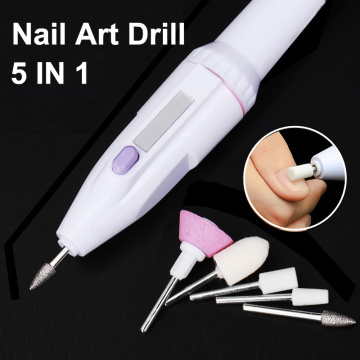 5 In 1 Professional Electric Nail Drill Kit Battery Manicure Pedicure Grinding Polishing Nail Art Sanding File Pen Tools Machine