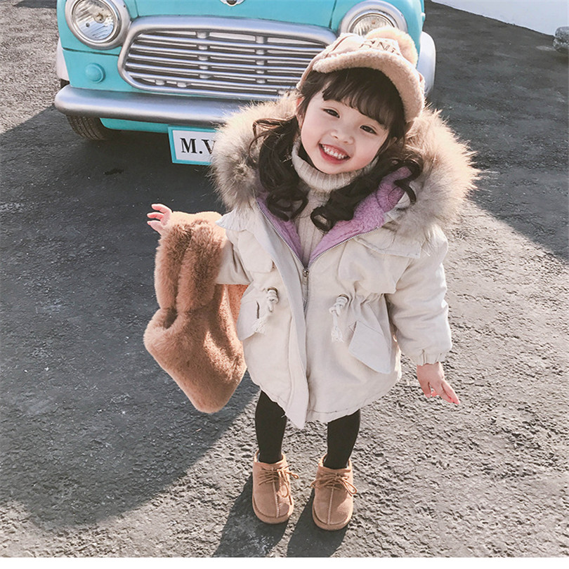 Kids Jacket Winter Real Fur Girls Jackets Parka Coats Hooded Thick Warm Down Baby Girl Coat Fleece Toddler Outerwear Clothes