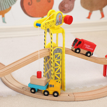 Tower Crane Toy Small Train Track Accessories Children Train Transport Track Educational Toy Magnetic Compatible Wooden