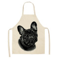 1 Pcs Bulldog Printing Kitchen Aprons Unisex Dinner Party Cooking Waist Bib Cotton Linen Pinafore Cleaning Tools