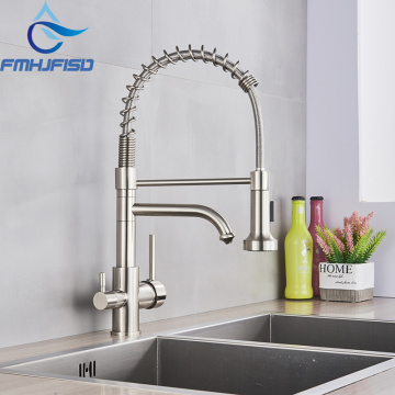 FMHJFISD Brushed Nickel Kitchen Faucet Double Sprayer Vessel Sink Mixer Tap Deck Mounted Single Hole Faucet Hot And Hot