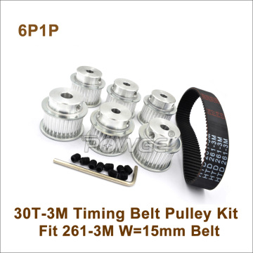 POWGE 6pcs 30 Teeth 3M Timing Pulley Bore 6.35/8mm + 1pcs 261 3M Synchronous Belt 30T 30Teeth HTD3M Pulley CNC Machine 261-3M