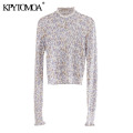 KPYTOMOA Women 2020 Fashion Printed Knitted Sweater Vintage High Collar Long Sleeve Female Pullovers Chic Tops