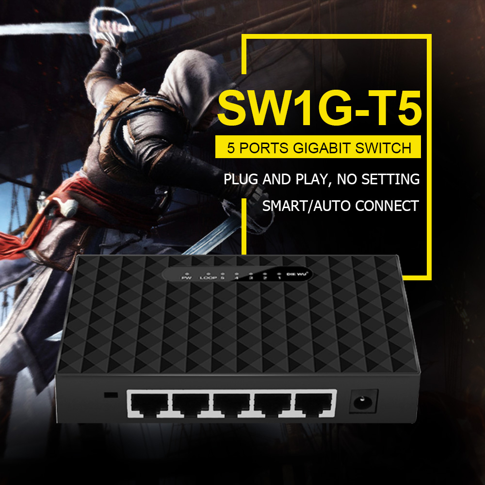 Network Switch 5 Gigabit Port Desktop Switch 10/100/1000Mbps Fast Ethernet Switch LAN Full/Half duplex Exchange Plug And Play