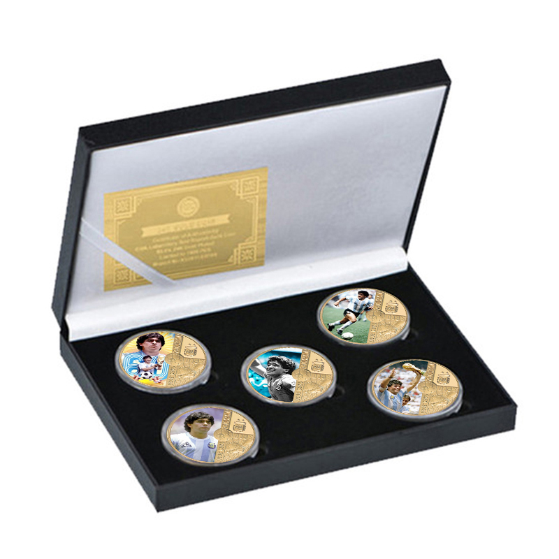 1960-2020 RIP Diego Maradona Gold Plated Commemorative Coin Set with Coin Holder Football Challenge Coins Souvenir Gift for Him