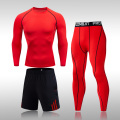 3pcs Men's Solid Color Workout Sports Suit Gym Fitness Compression Clothes Running Jogging Sport Wear Exercise Workout Tights