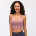 SHINBENE Naked-feel Fabric Double Straps Athletic Sport Bras Top Women Push Up Padded Gym Yoga Fitness Crop Tops Brassiere