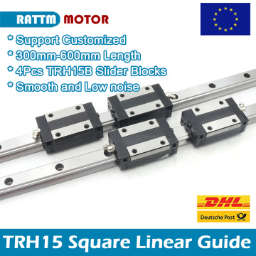 2Pcs 15mm TRH15 Square Linear Guide Rail kit 300mm 400mm 600mm + 4Pcs TRH15B Slider Blocks for CNC machine