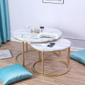 Marble texture coffee table for living room sofa side round coffee tea table 2 in 1 Combination furniture golden white black