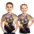 nd fashion jeans ripped colour animal cat kids t shirt summer 3D printed cute cat boy girl round-collar 4t-14t kids Tshirt