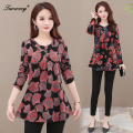 elegant plus size 5XL mom Women Spring Autumn Style flower Blouses Shirts Casual Long Sleeve floral Spliced Blusas Tops