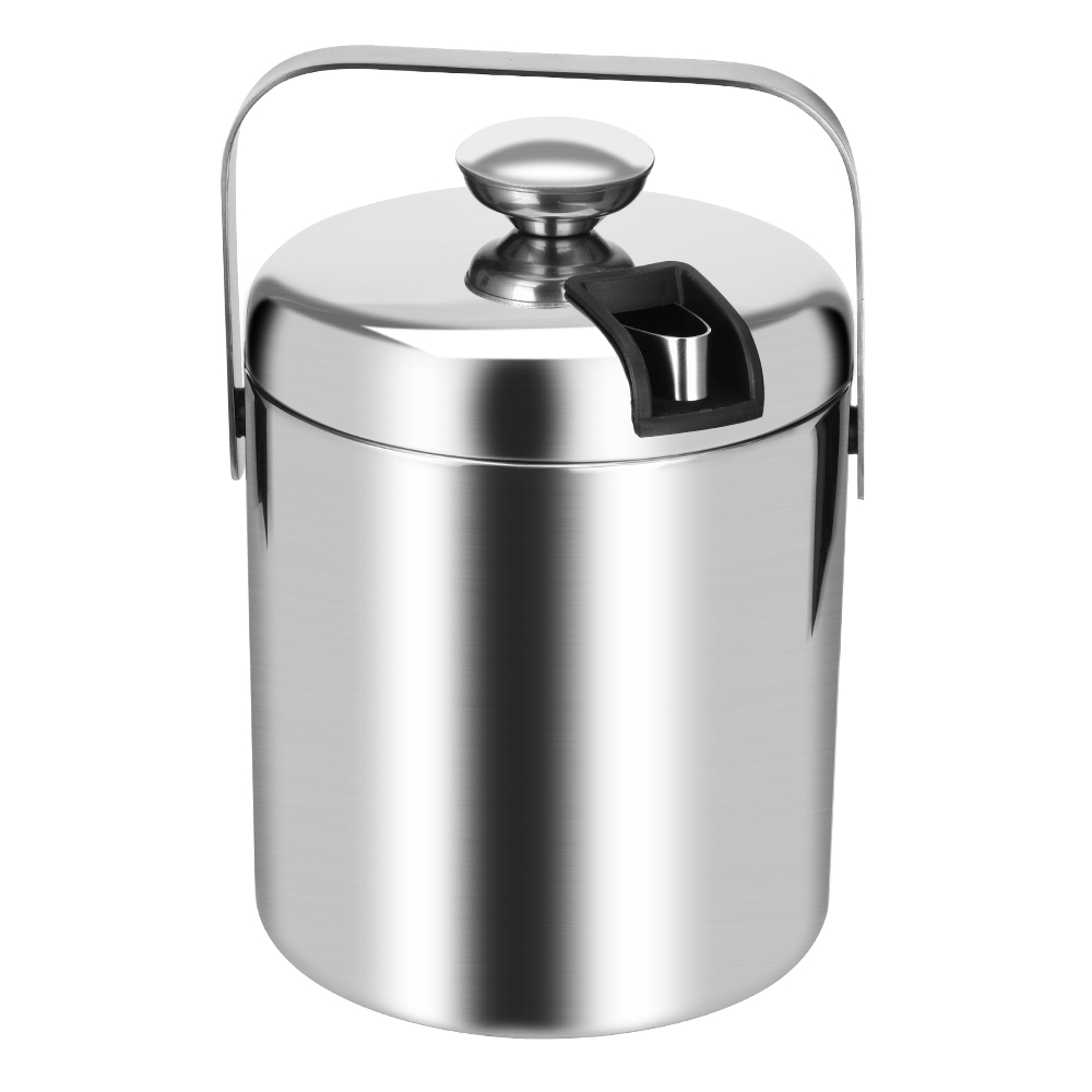 1.3L Double Walled Stainless Steel Ice Cube Container Ice Bucket Container with Tongs Lid