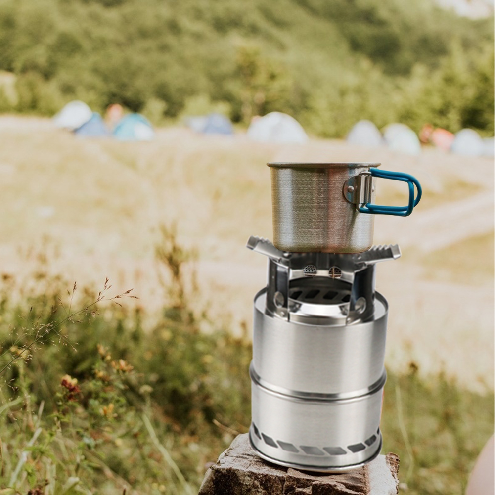 Split Foldable Camping Wood Stove Stainless Steel Portable Outdoor Cooking Alcohol Stove for Backpacking Hiking Fishing Picnic