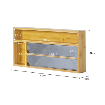 3-Compartment Moso Bamboo Plastic Wrap Storage Box