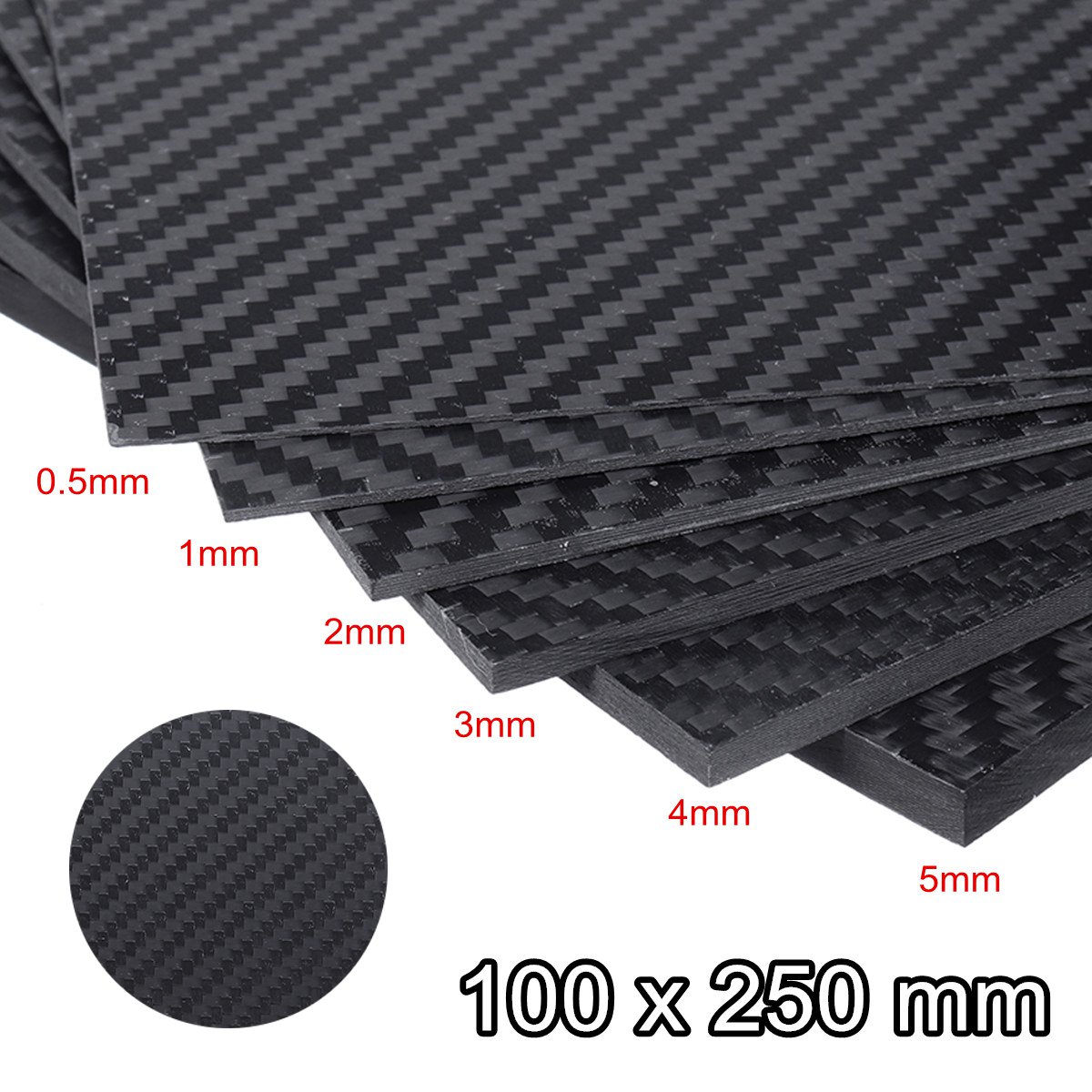 100X250 mm 0.5-5MM 3K Matte Surface Twill Carbon Plate Panel Sheets High Composite Hardness Material Anti-UV Carbon Fiber Board