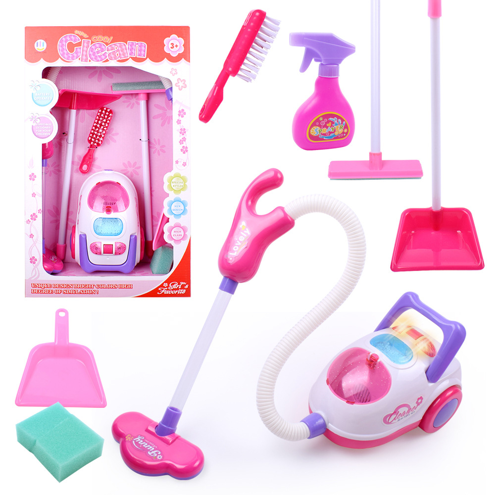 Children's Vacuum Cleaner Toy Play House Toy Girl Cleaning Hygiene Simulation Cleaning Cart with Vacuum Cleaner Set Appliances