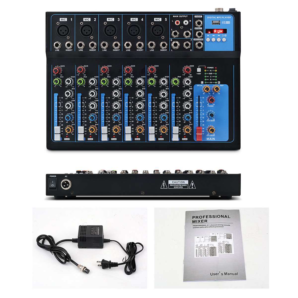 LEORY Professional 7 Channel Bluetooth Digital Microphone Sound Mixer Console Karaoke Players Audio Mixer Amplifier With USB