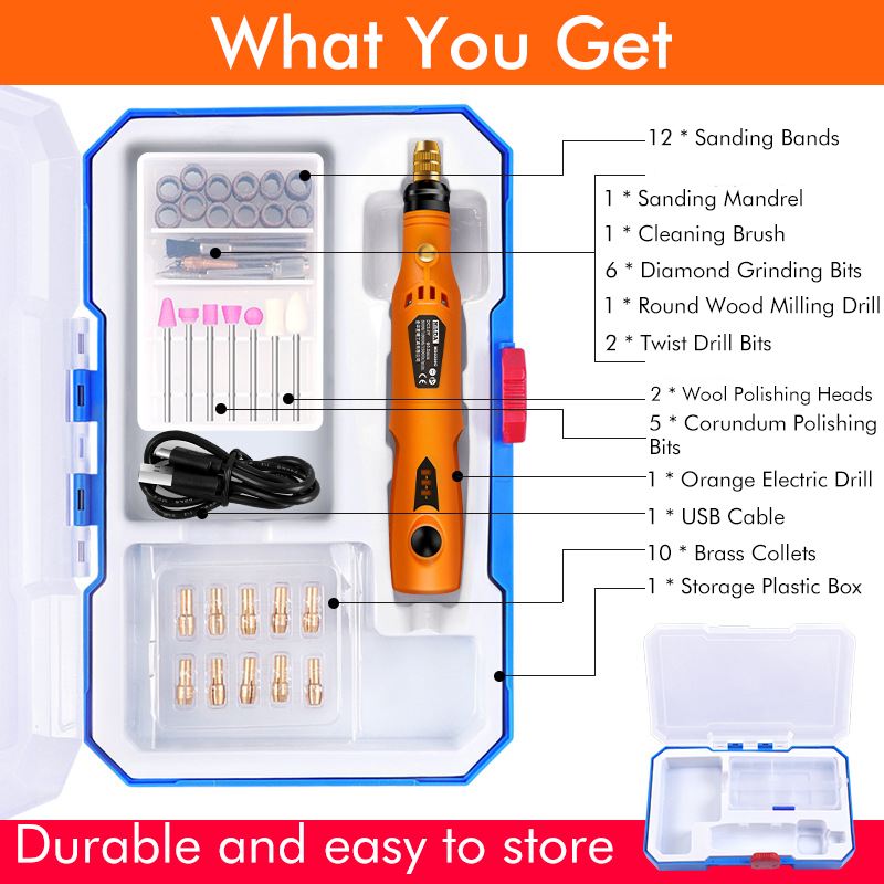 3 Adjustable Speed Electric Grinder Mini Drill Rotary Tools Engraving Pen Rotary Tool Kit USB Charging Cordless Electric Drill