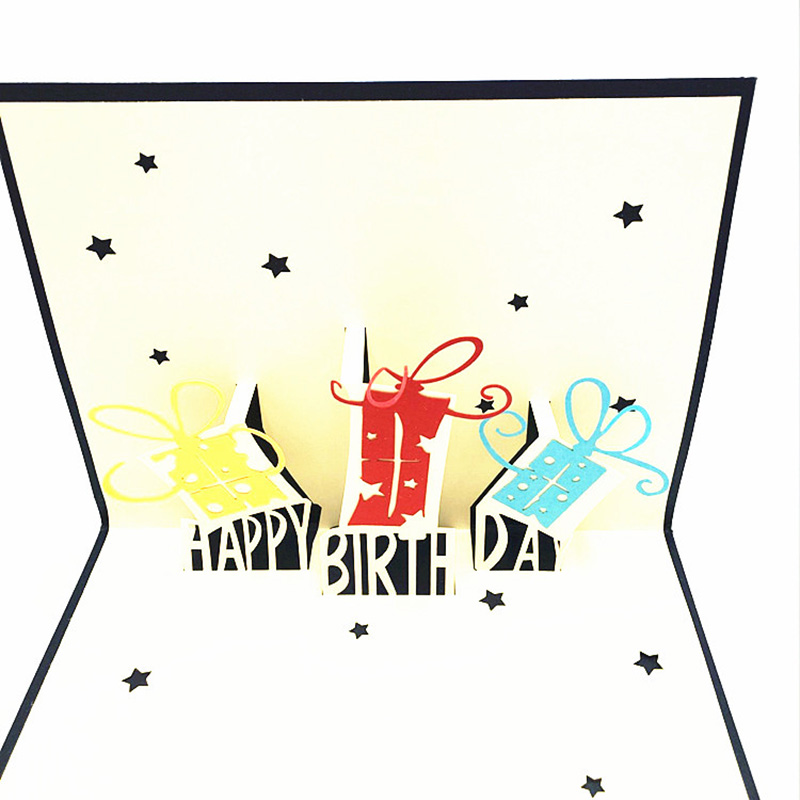 1pcs Happy Birthday Present Gift Laser Cut 3D Pop Up Greeting Card With Envelope Post Card Invitation For Birthday Party Decor