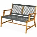2-Person Patio Acacia Wood Bench Loveseat Chair Porch Garden Yard Deck Furniture