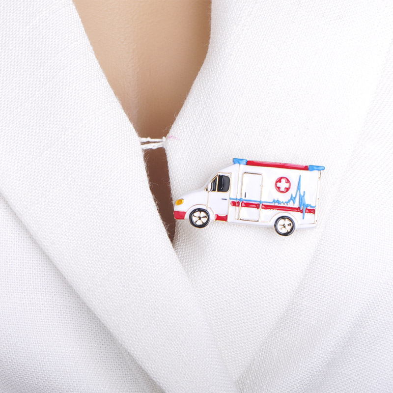 Blucome Red Enamel Ambulance Car Brooch Badge Gold Color Lapel Pin Brooch Medical Jewelry for Doctor Nurse Medical Student Gifts