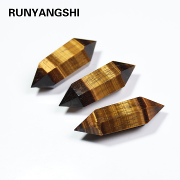 Runyangshi 1pc 100% Natural Tigereye Crystal Column Double-pointed Treatment Stone Quartz Crystal Stone Decoration Ornament