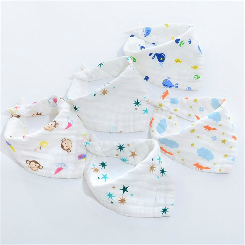 Baby cartoon animal cotton four-layer gauze triangle scarf bib infants milk separation handkerchief towel baby saliva towel wash