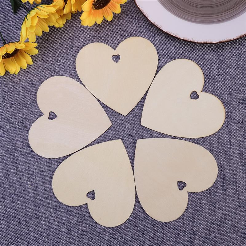 50pcs 100mm Wooden Love Heart Slices Blank Name Tags Wood Labels Art Craft Pieces for Wedding DIY Projects Card Making
