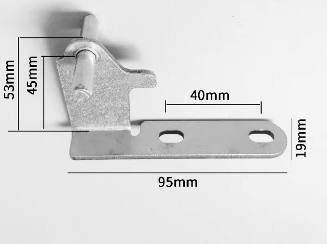 Stainless steel refrigerator door hinge.