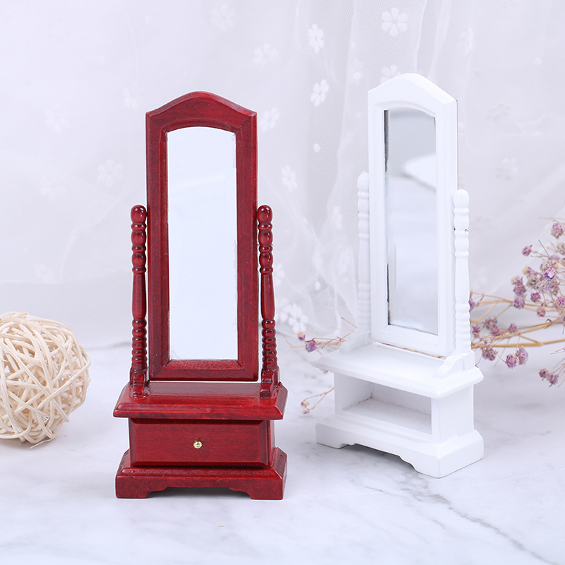 1:12 Mini Doll House Full-Length Dressing Mirror Model With Drawer Accessory Room Furniture Toy For Kids Dollhouse Accessories