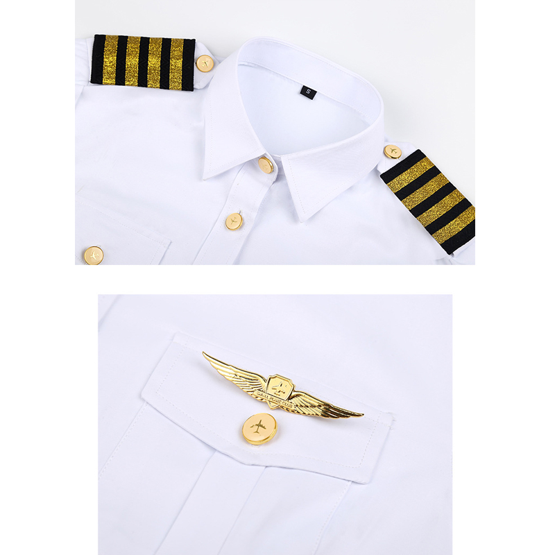 Airline Pilot Uniform Shirts Men 2021 Autumn Slim Fit Long Sleeve Flight Attendant Captain Men Workwear Big Size Clothing 8XL