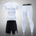 3pcs / Set Men's Tracksuit Sport Suit Gym Fitness Solid Color Compression Clothing Running Jogging Wear Exercise Tights