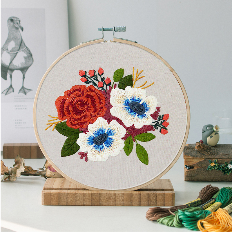 Embroidery Flowers Materials Package DIY Embroidery Kit For Beginners Bamboo Hoop Handmade Cross Stitch Sewing Supplies broderie