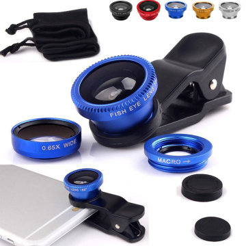 Fish Eye Lens 3-in-1 Wide Angle Macro 180 Camera Kits Mobile Phone Fish Eye Lenses with Clip 0.67 x for iPhone Samsung Xiaomi