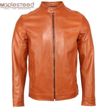 Men Leather Jacket Soft Thin 100% Natural Sheepskin Orange Slim Fit Man Genuine Leather Jacket Male Skin Coat Spring Autumn M356