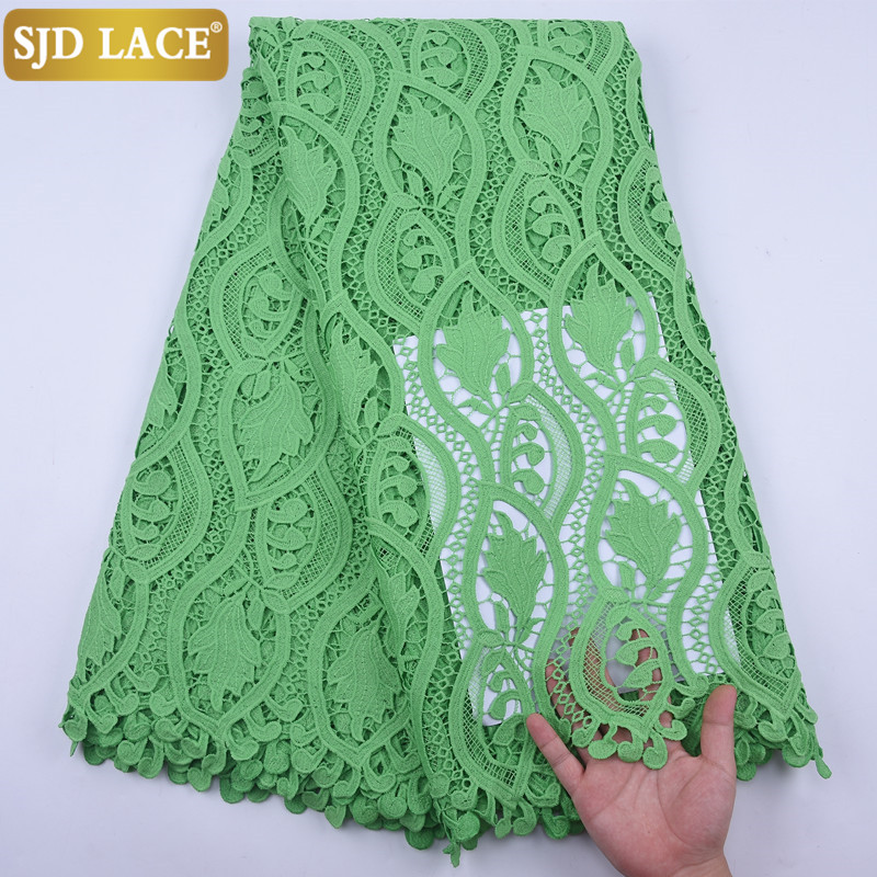 SJD LACE Pure White African Cord Lace Fabric 5Yards Watre Soluble Guipure Cord Laces For Nigerian High Quality Wedding Sew A2021