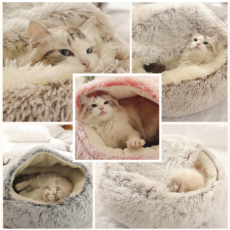 Winter 2 In 1 Cat Bed House Long Plush Dog Bed Donut Cave Cuddler Warm Sleeping Bag Sofa Cushion Nest for Small Puppies Kitten
