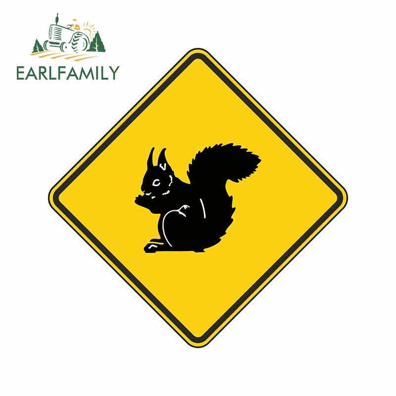 EARLFAMILY 13cm x 13cm Car Styling Squirrel Warning Sticker Car Bumper Decal Caution Yellow Hunting Forest Gun Car Sticker