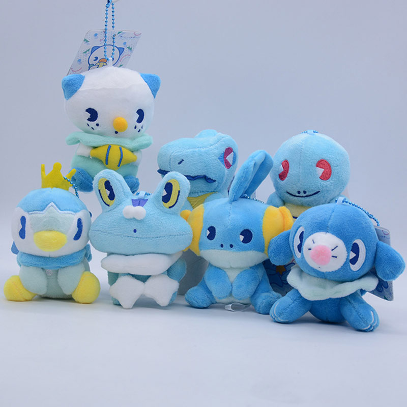 11cm 7pcs/lot Totodile Mudkip Piplup Oshawott Froakie Popplio Squirtle Plush Toys Key Chains Pendants Soft Animals Dolls Gifts